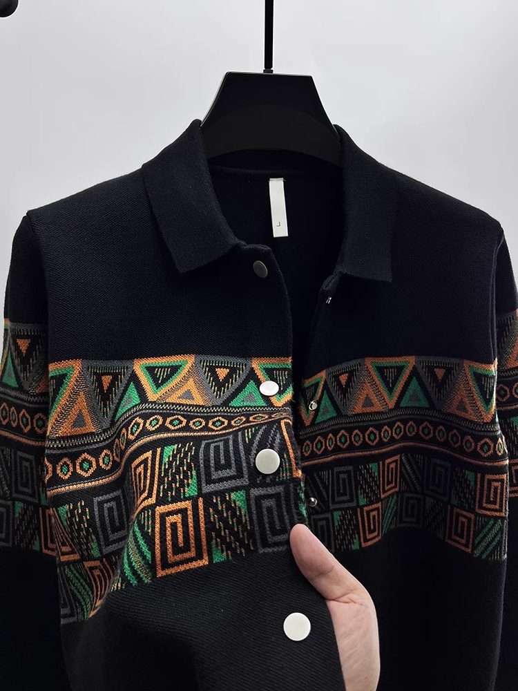 Urban Ethnic Fashion - 세련된 남성용 니트 가디건 칼라 스웨터
