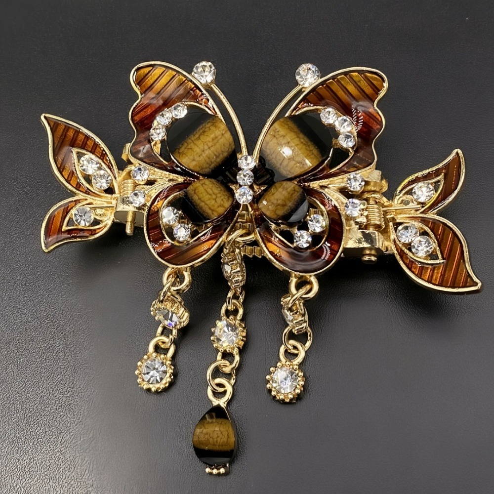 Ethnic Fashion Designers - 우아한 디자인의 라인스톤 나비 머리핀, 태슬
