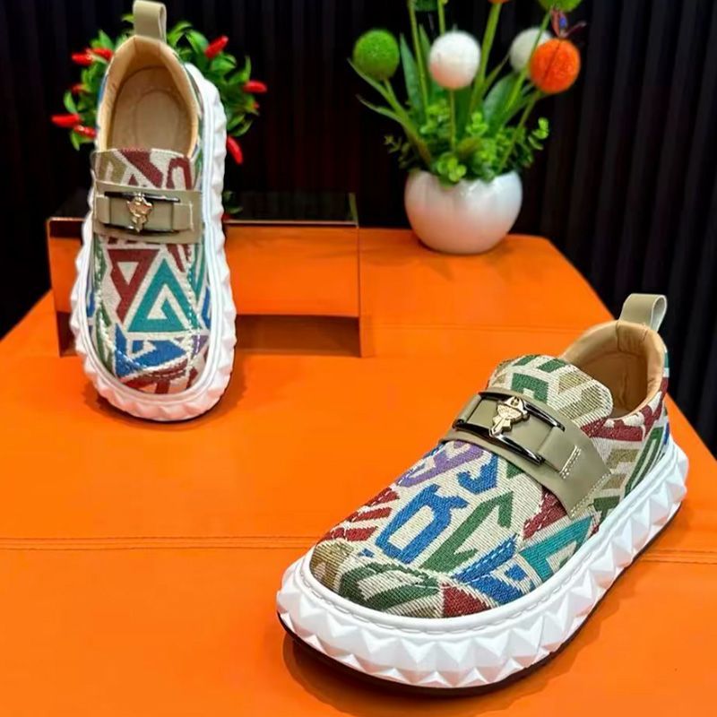 Ethnic Fashion Walk - 남성용 에스닉 프린트 신발, 두꺼운 밑창의