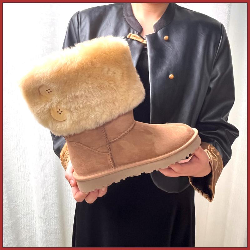 Ethnic Fashion Online - 여성용 단추 스노우 부츠, 진짜 양가죽과