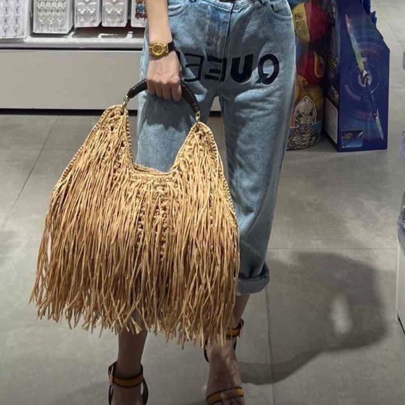 보헤미안 프린지 밀짚 토트백, 우아한 짧은 손잡이가 있 - Ethnic Fashion Designers 리뷰 및 가격