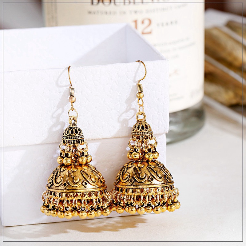 인도 티베트 보석 여성용 골드 컬러 큰 벨 줌카 귀걸이 - Ethnic Indian Fashion 리뷰 및 가격