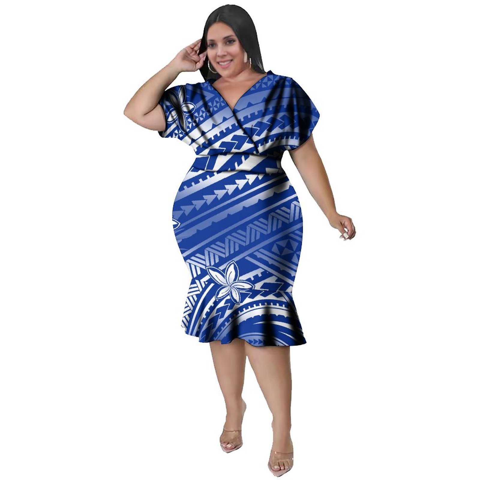 V넥 여성용 폴리네시안 스타일 무릎 길이 풀 스커트 타 - Ethnic Fabric 리뷰 및 가격