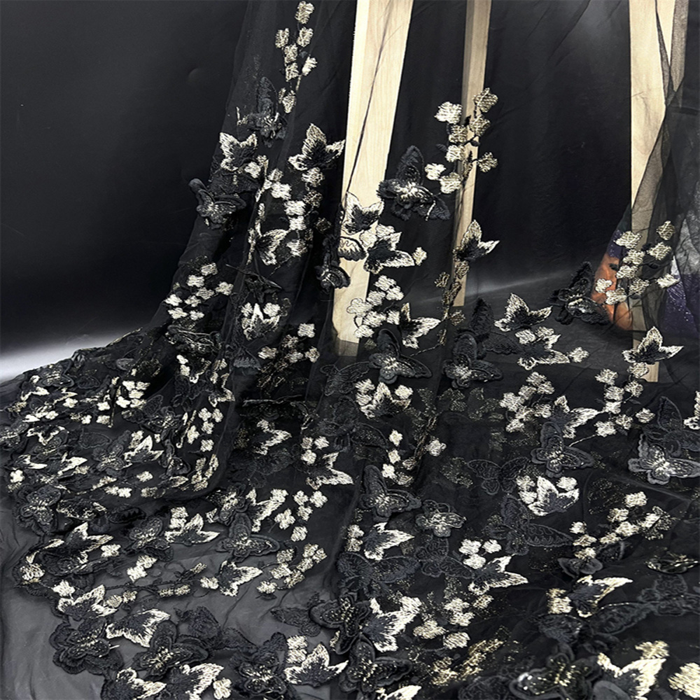 130cm 폭의 고급 3D 나비 자수 밀크 실크 레이스 - Ethnic Fabric 리뷰 및 가격