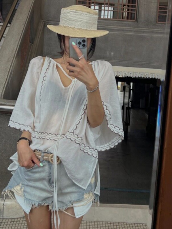 한국 스타일 패치워크 레이스업 V넥 탑 에스닉 퓨전 여 - Ethnic Fusion Fashion 리뷰 및 가격