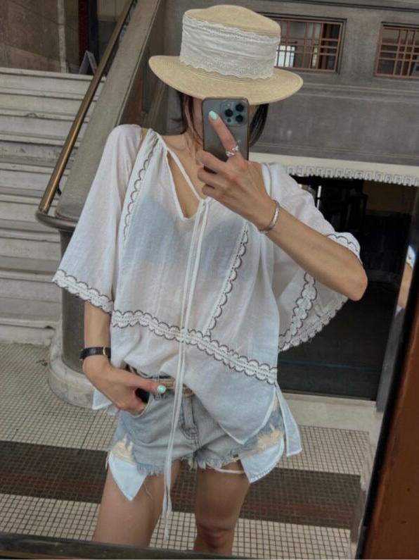 한국 스타일 패치워크 레이스업 V넥 탑 에스닉 퓨전 여 - Ethnic Fusion Fashion 리뷰 및 가격