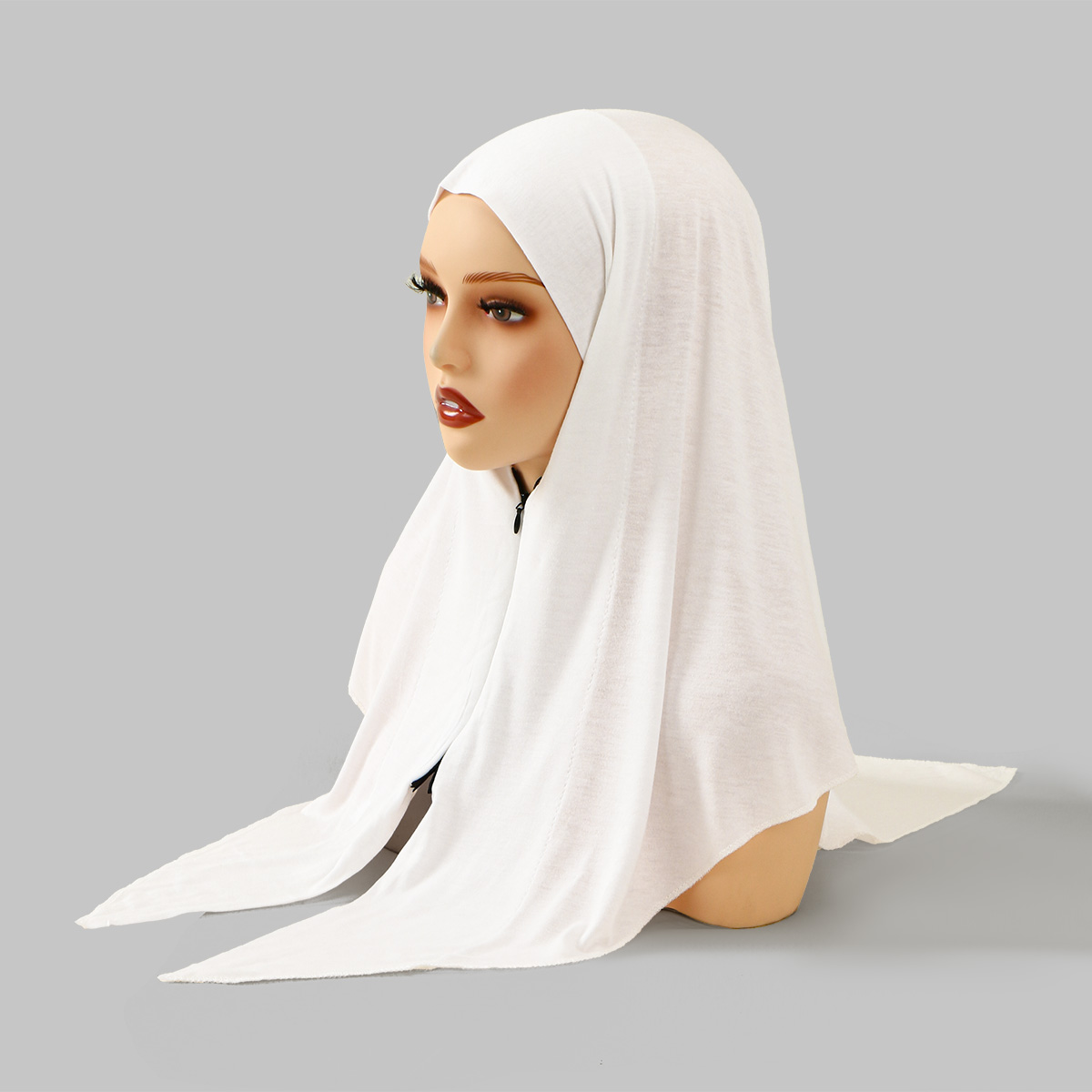 지퍼 디자인 무슬림 히잡 솔리드 그레이 인스턴트 스카프 - Ethnic Fashion Designers 리뷰 및 가격