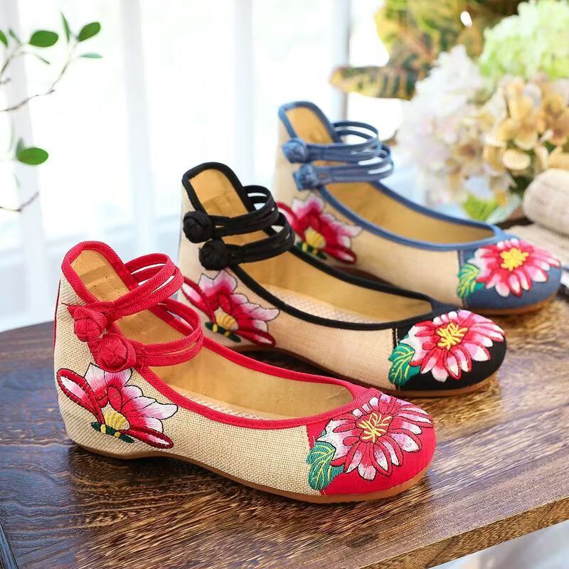 여성 웨지 힐 자수 천 신발 봄 여름 새로운 민족 스타 - Ethnic Fabric 리뷰 및 가격